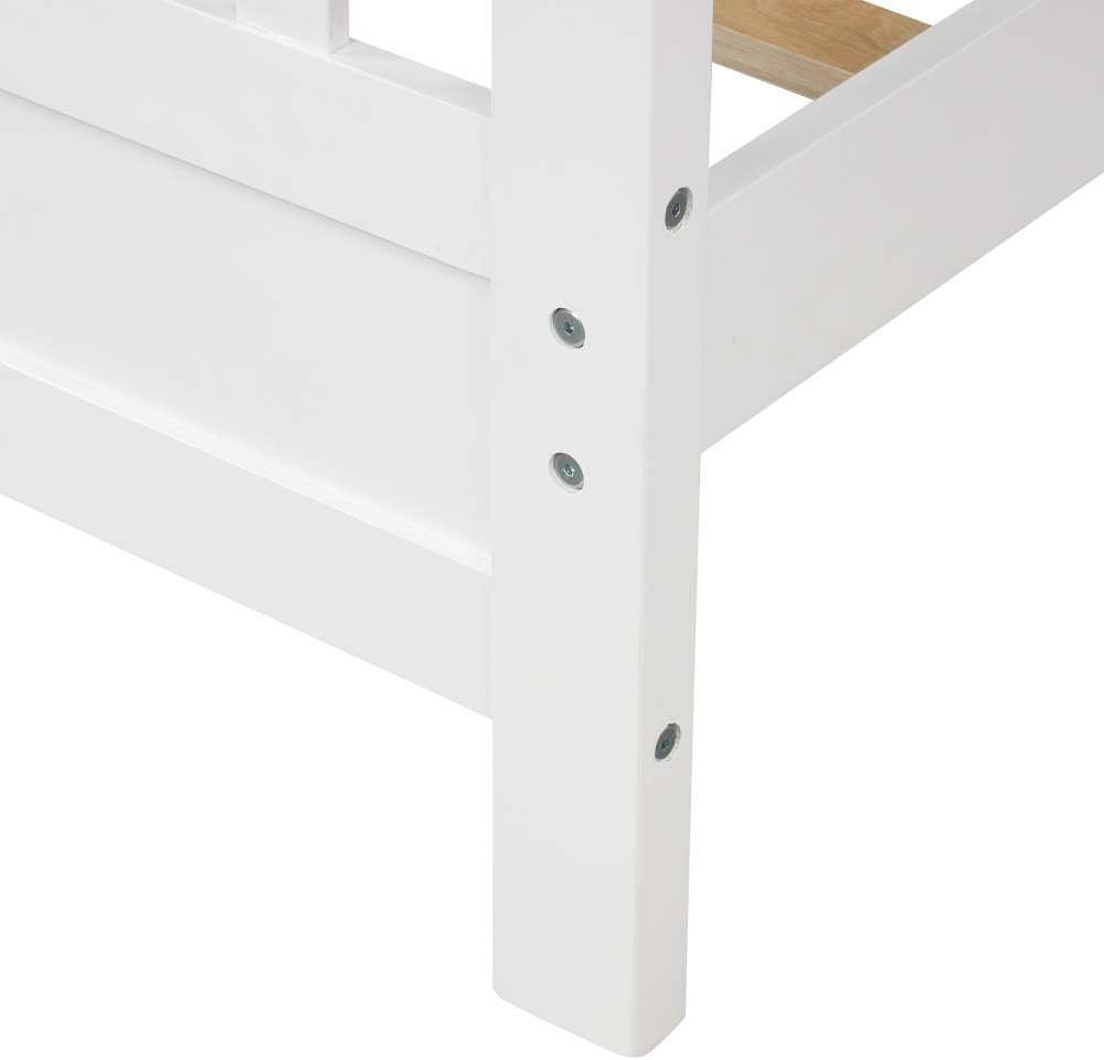 Solid Wood Platform Bed Frame with Integrated Headboard and Footboard for Supportive, Minimalist Bedroom Setup (White + Pine + Twin)