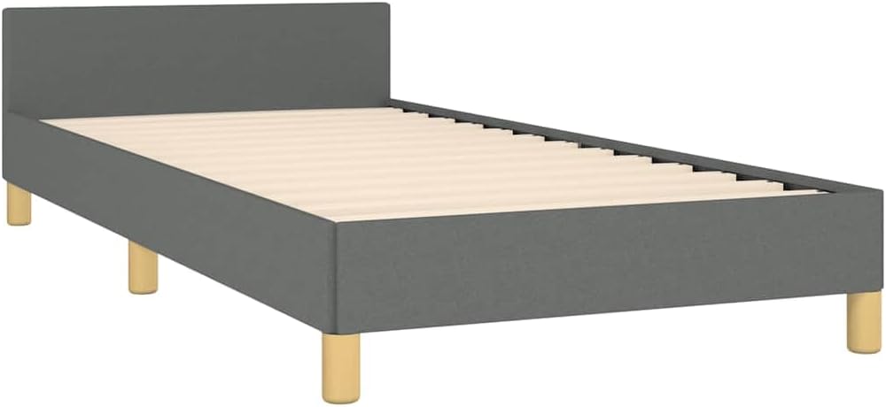 Twin XL Upholstered Bed Frame with Headboard in Dark Grey 100% Polyester Fabric, Engineered Wood Structure for Lasting Durability and Easy Assembly, Modern Minimalist Design