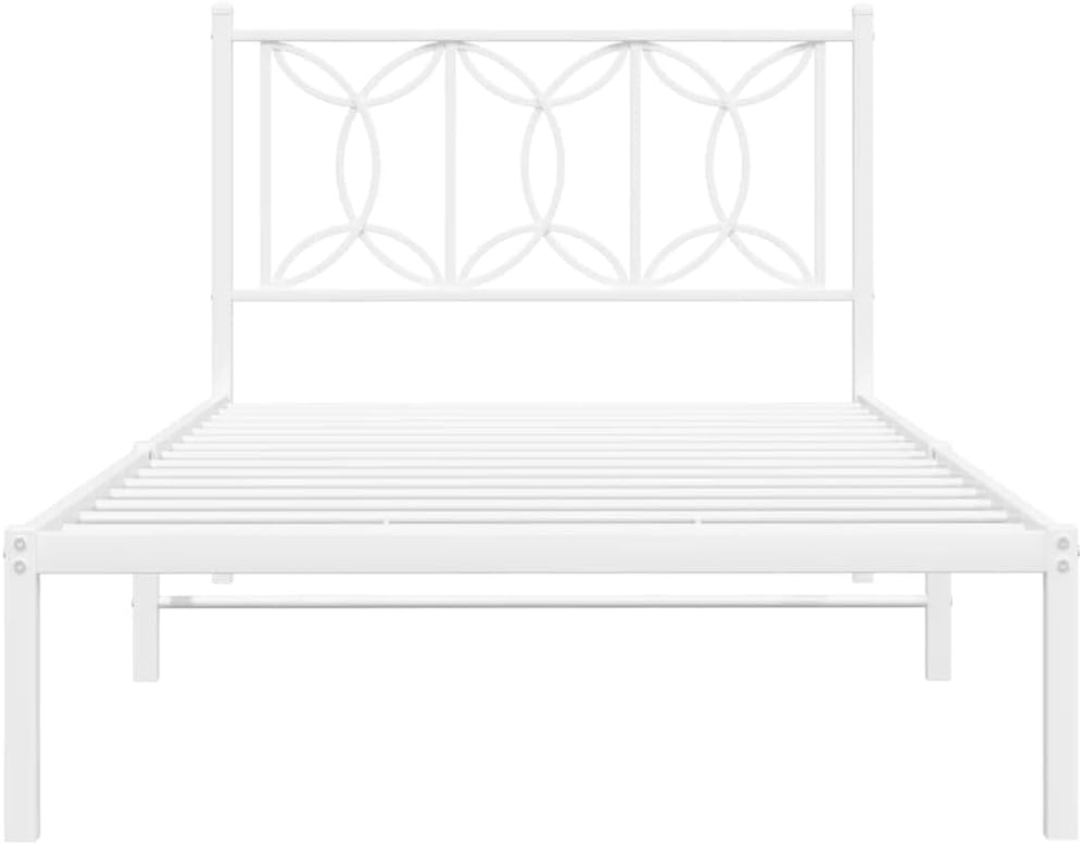 Twin Size Metal Bed Frame with Headboard White Sturdy Steel Platform Bedframe Underbed Storage Space 39.4'x78.7' for Bedroom Guest Room