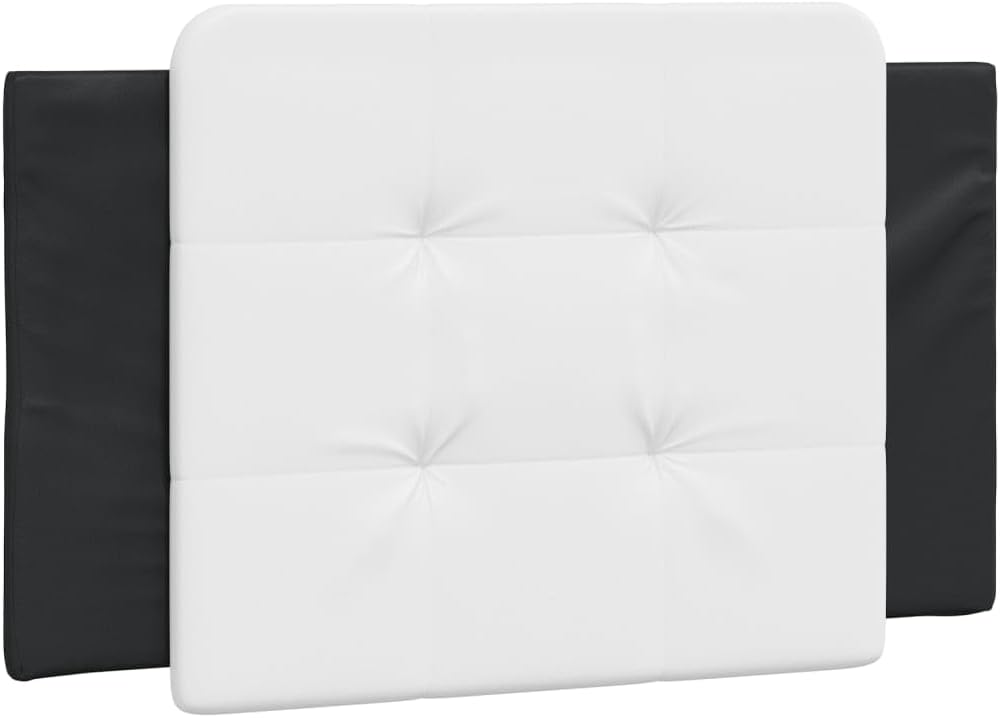 Twin Bed Frame with Upholstered Headboard Black and White Faux Leather Platform Bed Frame Modern Waved Design for Bedroom Furniture