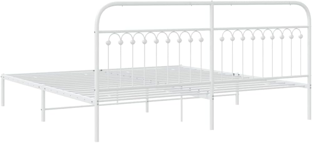 White Steel Full Bed Frame with Headboard, Traditional Rectangular Design, Durable Metal Construction and Easy Assembly for Bedroom, 4-Piece Set