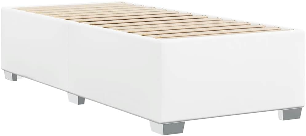 White Faux Leather Twin Bed Frame with Engineered Wood and Plywood Construction for Modern Bedroom Decor, 4-Piece Set, Minimalist Design, Durable and Breathable, Easy