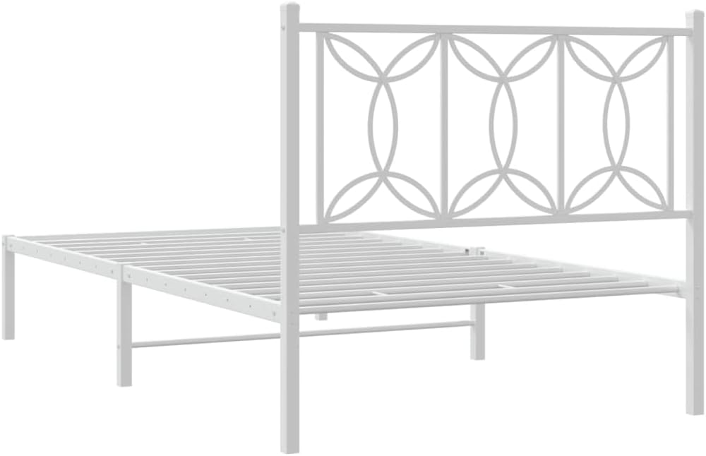 Twin Size Metal Bed Frame with Headboard White Sturdy Steel Platform Bedframe Underbed Storage Space 39.4'x78.7' for Bedroom Guest Room