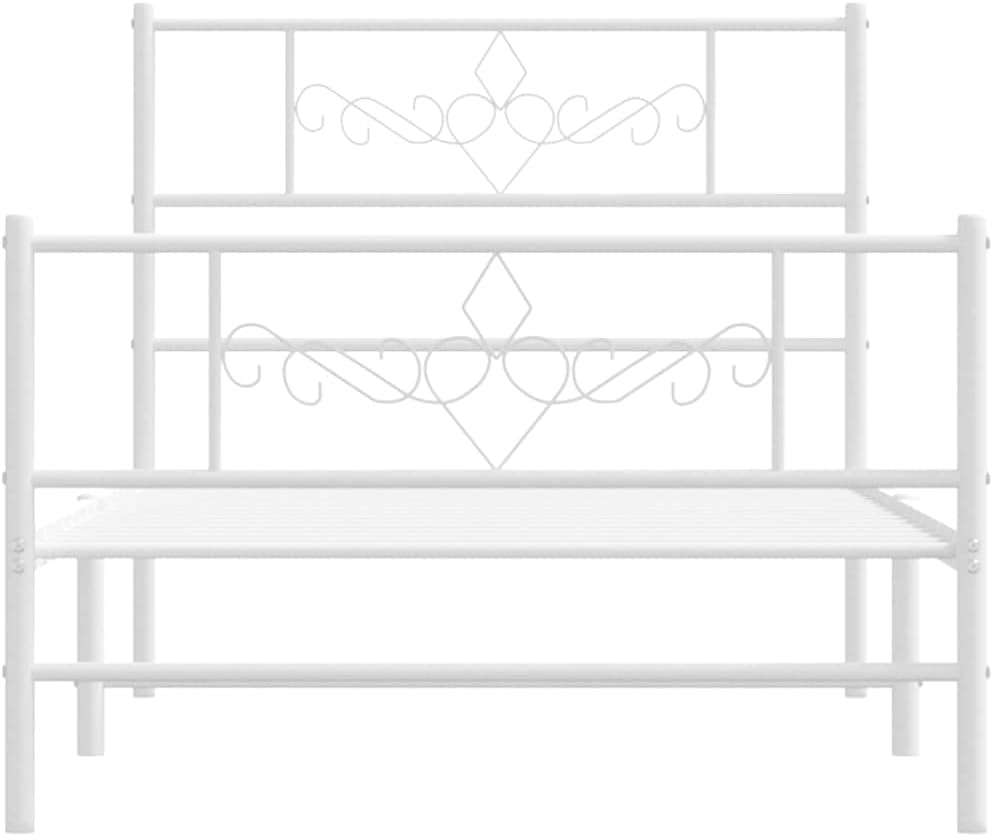 Twin Metal Bed Frame with Footboard White Steel Platform Bed Frame Underbed Storage Sturdy Construction for Bedroom Furniture
