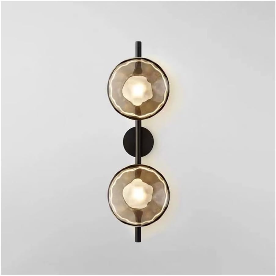 Aplique de pared LED de latón cepillado - Lámpara geométrica de Cristal, luminaria de Hierro posmoderna de 2 Luces, Estilo nórdico para dormitorio, sala de Estar o pasillo, 65 cm de Alto