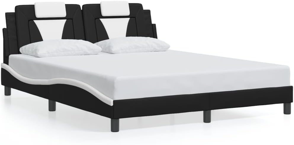 Modern Faux Leather Queen Size Bed Frame Upholstered with Cushioned Headboard and Adjustable Armrests Black Indoor Furniture for Stylish Bedroom Decor