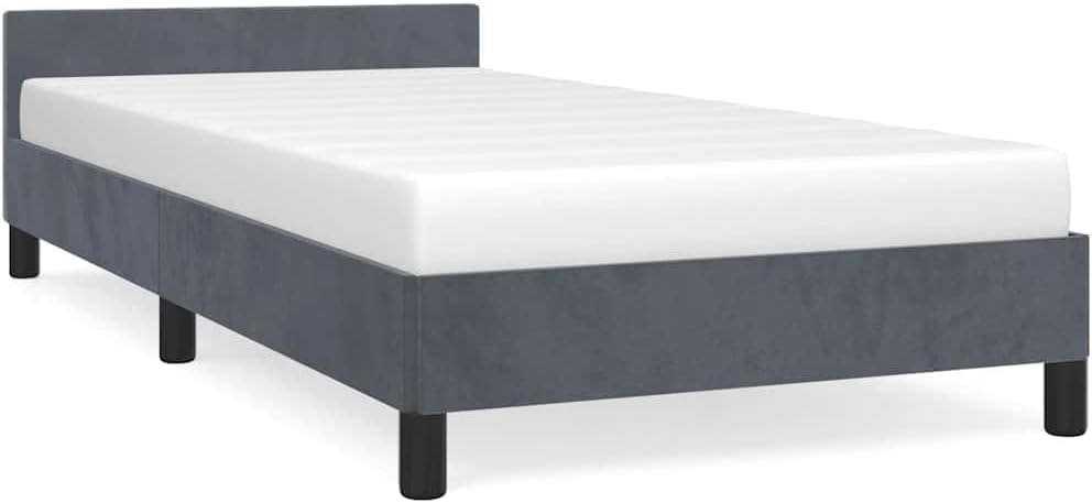 Dark Grey Velvet Twin Bed Frame with Headboard 39.4 x 77.6 Inches Upholstered Platform Bed Frame Soft Fabric Velvet Cover Modern Design Easy Assembly for Bedroom