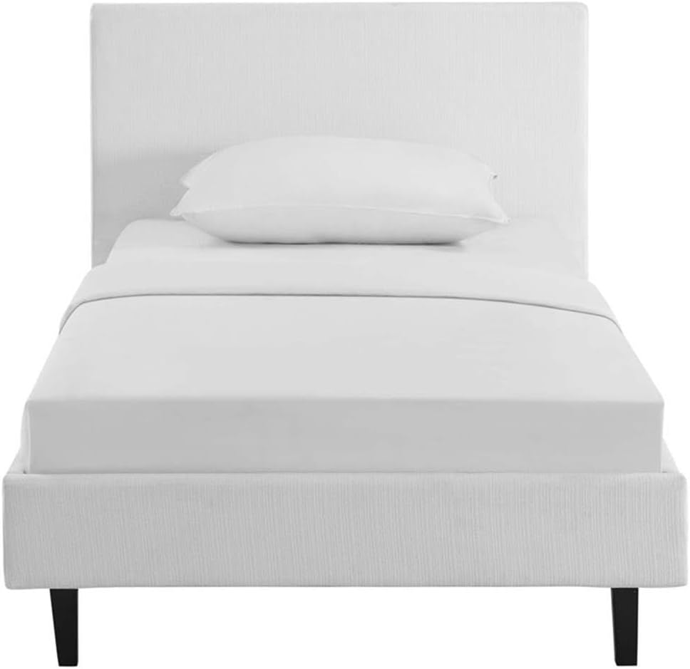 Pemberly Row Set of 2 Twin Modern Bed in White and Nightstand in Walnut/White