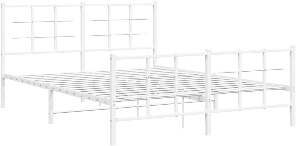 White Steel King Bed Frame Rectangular Modern Heavy-Duty Metal Platform with Powder-Coated Finish for Stability and Easy Assembly, 1 Piece