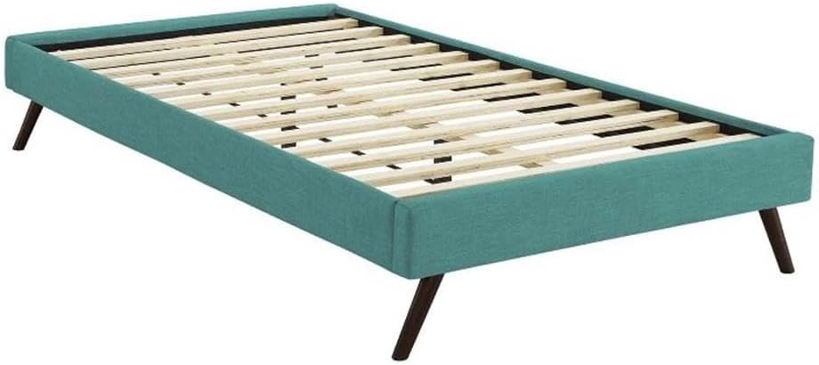 Pemberly Row Set of 2 Twin Bed Frame in Teal and Nightstand in Walnut/White