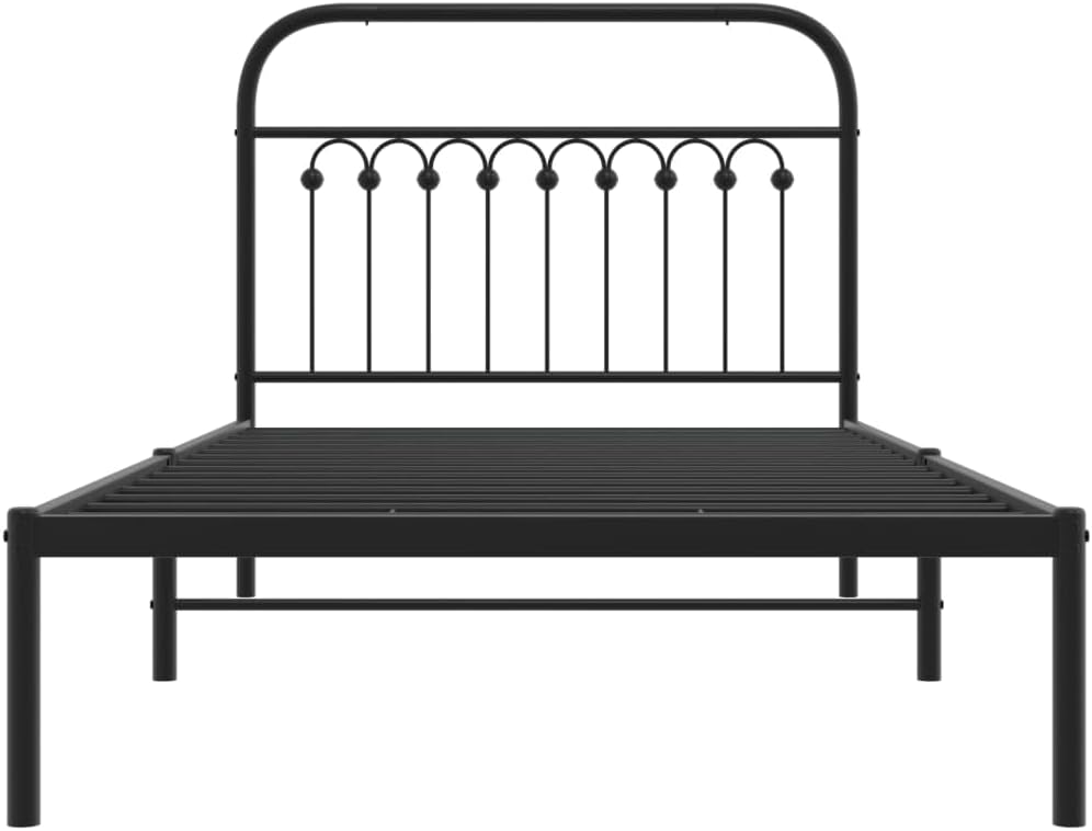Black Steel Twin Bed Frame with Traditional Headboard, Sturdy Metal Construction for Mattress Support up to 39.4x78.7in, Durable and Elegant Design for Bedroom or Guest Room,