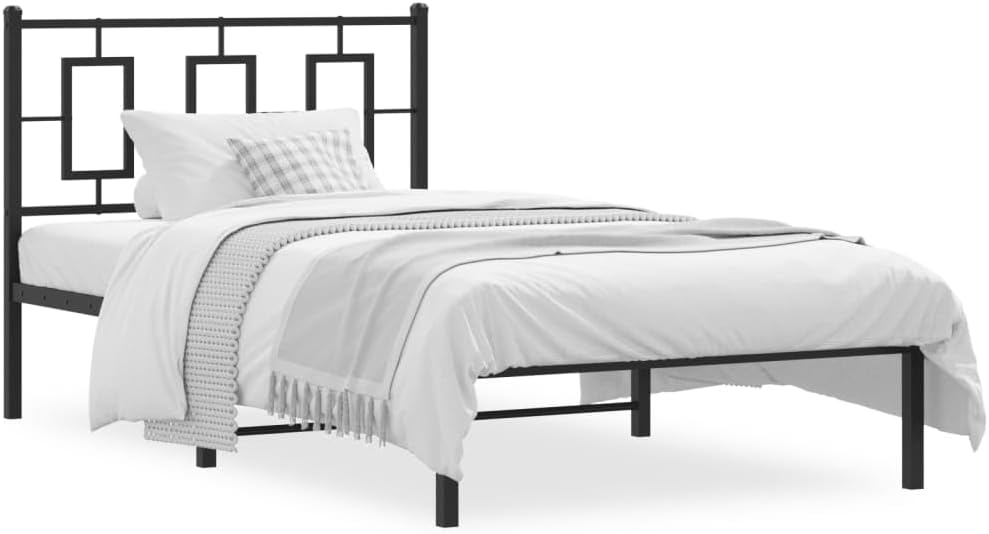 Metal Bed Frame with Headboard Black 39.4'x78.7' Queen Platform Bed Frame Steel Construction Underbed Storage Space for Bedroom Guest Room
