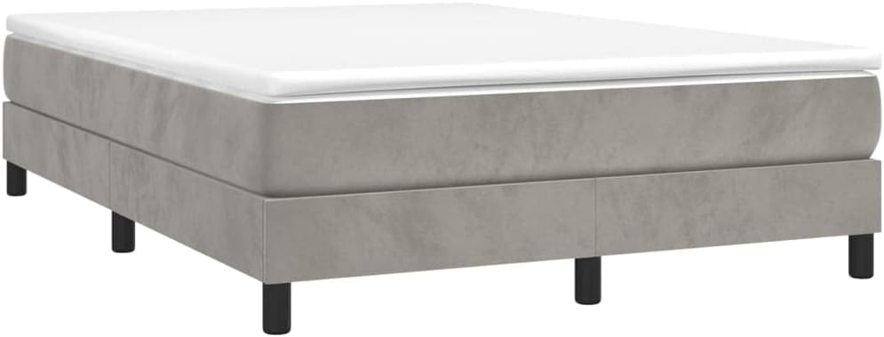 Full Size Upholstered Bed Frame Light Grey Velvet Platform with Storage, Modern Minimalist Bedframe for Bedroom Furniture