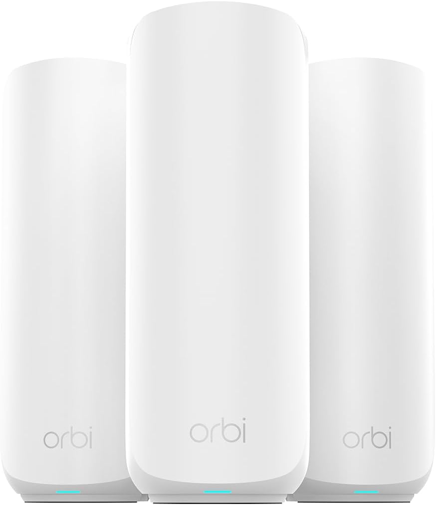 NETGEAR Orbi 370 Series Dual-Band WiFi 7 Mesh System for Home (RBE373) – Wireless Router (no Modem) + 2 Extenders, Security Features, 5 Gbps, Covers 6,000 sq.ft., 70 Devices, 2.5GB Port, BE5000