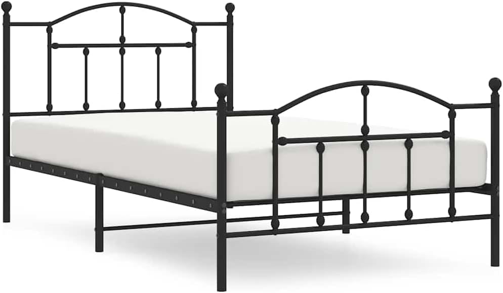 Twin XL Metal Bed Frame with Footboard Black Platform Bed Frame Heavy Duty Steel No Box Spring Needed Sturdy Bedframe for Bedroom Underbed Storage Space Saving Furniture 39.4'x78.7'