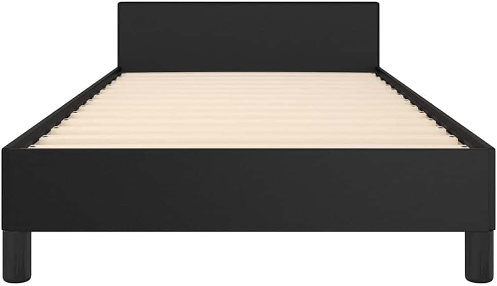 Twin Bed Frame with Headboard Black Faux Leather Platform Bed Frame No Box Spring Needed Durable Low Maintenance Modern Bedroom Furniture