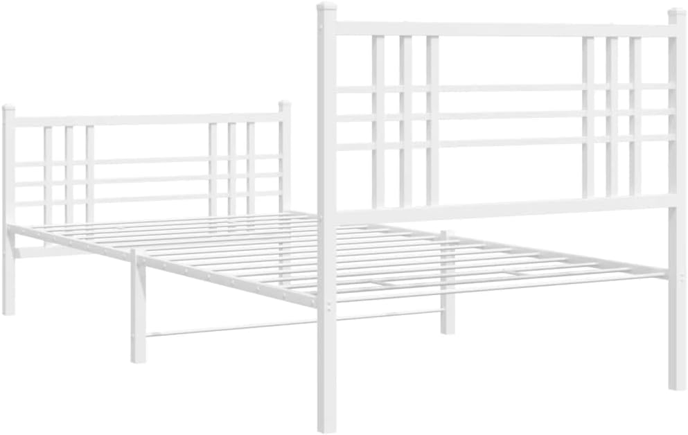 Metal Bed Frame with Footboard White Steel Platform Bed Frame 39.4'x78.7' Heavy Duty Storage Underbed Space for Queen Twin Mattress Bedroom Furniture