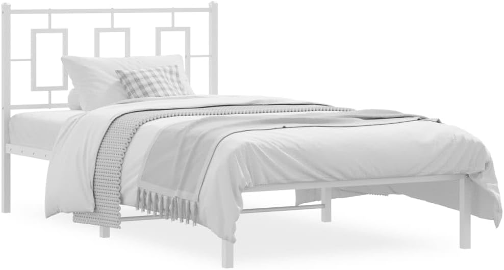 Metal Twin Bed Frame with Headboard White 39.4'x78.7' Platform Bed Frame Sturdy Steel Construction Underbed Storage Space for Bedroom Guest Room