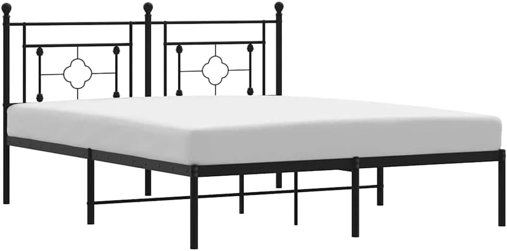 Queen Metal Bed Frame with Headboard Black 59.1'x78.7' Sturdy Steel Platform Bed Frame for Bedroom, Underbed Storage Space, No Mattress Needed