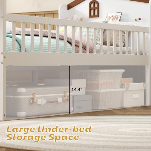 Bellemave Kids Platform Bed with Guardrail Headboard and Ladder, Twin Size Wooden Bed Frame with 4 Drawers for Boys Girls, White