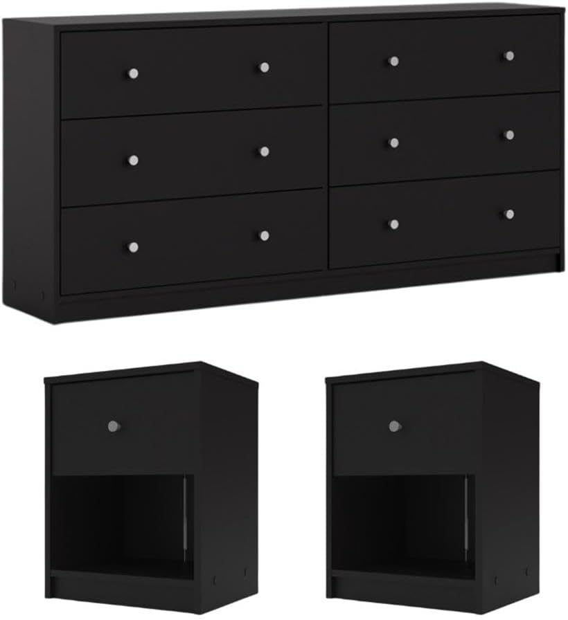 Pemberly Row 3PC Engineered Wood Dresser and Nightstands Bedroom Set in Black