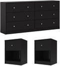 Pemberly Row 3PC Engineered Wood Dresser and Nightstands Bedroom Set in Black