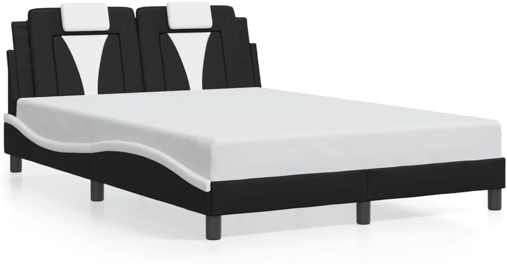 Modern Queen Bed Frame Black and White Upholstered Platform Bed with Built-in Lighting for Bedroom