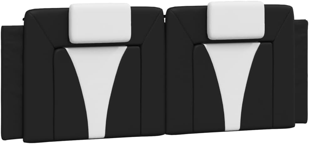 Queen Size Platform Bed Frame with Headboard 53.9'x74.8' Faux Leather Upholstered Bedframe Modern Wavy Design Sturdy Wooden Slats for Bedroom Furniture Black and White