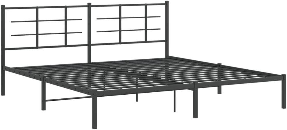 Metal Bed Frame with Headboard Black King Size 76'x79.9' Steel Platform Bed Frame Sturdy Bedframe with Underbed Storage Space for Bedroom Furniture