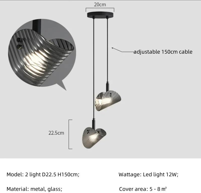 Modern Chandelier, Modern Black Led Pendant Lights Luxury Dining Room Smoky Gray Glass Chandelier Indoor Lighting Suspend Lamp Luminarias(2 Light)