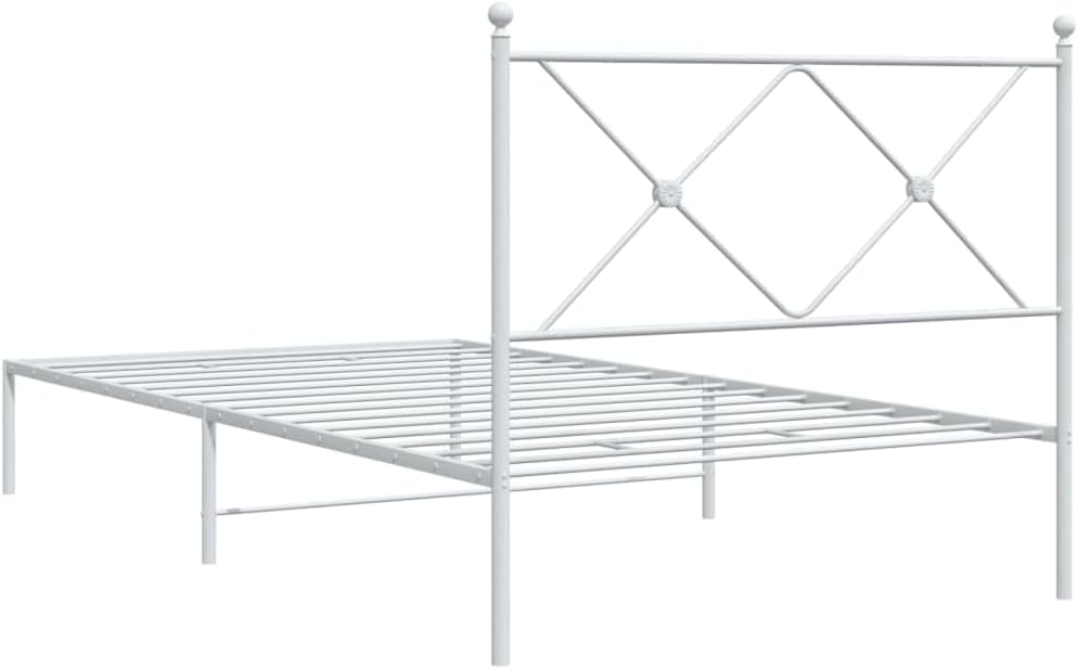 Metal Bed Frame with Headboard White Queen/Twin Size Steel Platform Bed Frame 39.4'x78.7' No Mattress Needed Sturdy Bedframe with Underbed Storage for Bedroom Furniture