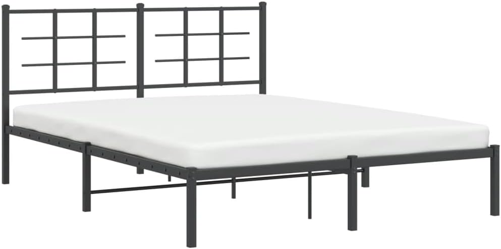 Queen Metal Bed Frame with Headboard Black Steel Platform Bedframe Sturdy Support Underbed Storage Space for Bedroom