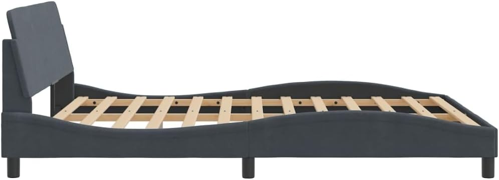 Queen Upholstered Bed Frame with Storage Platform Bedframe Dark Grey Velvet Modern Bedroom Furniture