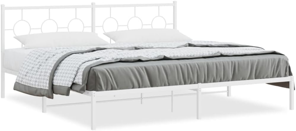 White Powder-Coated Steel Full Bed Frame with Headboard, Industrial Design for Modern Bedrooms, 4-Piece Set with Ample Storage Space and Robust Construction
