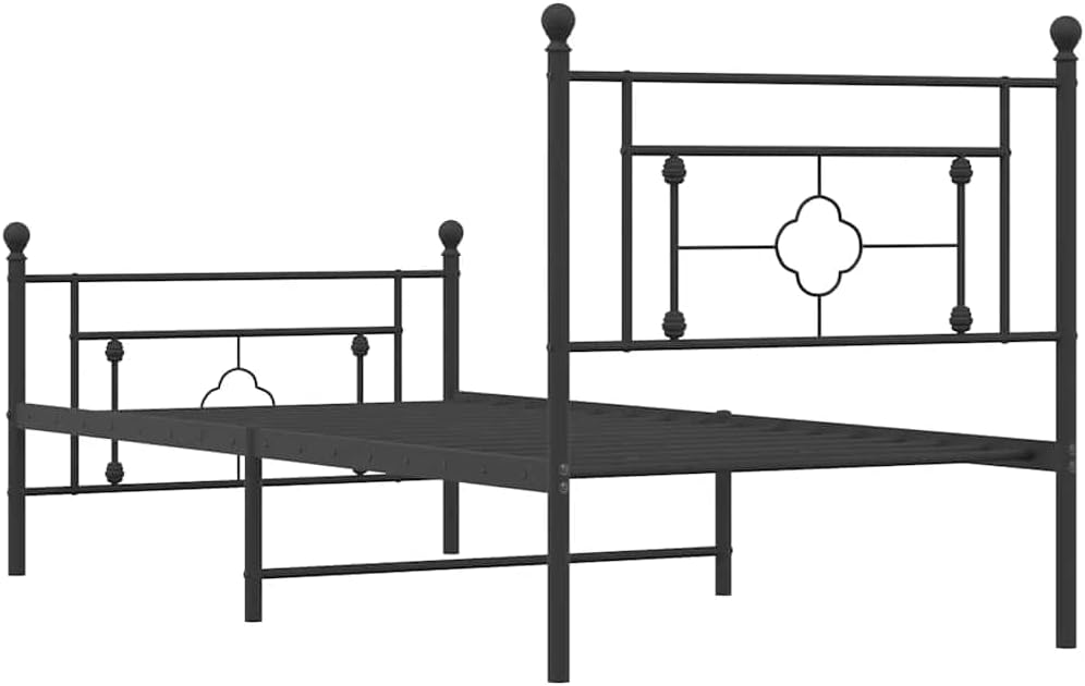 Metal Bed Frame with Footboard Black 39.4'x78.7' Queen/Twin Size Platform Bed Frame Sturdy Steel Construction Underbed Storage Space for Bedroom Guest Room