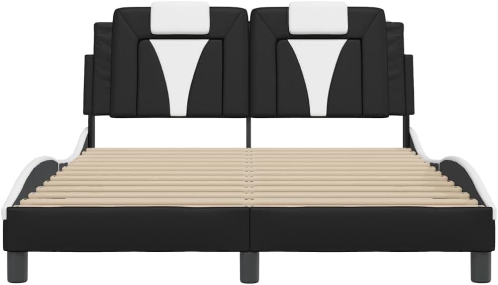 Modern Queen Bed Frame Black and White Upholstered Platform Bed with Built-in Lighting for Bedroom