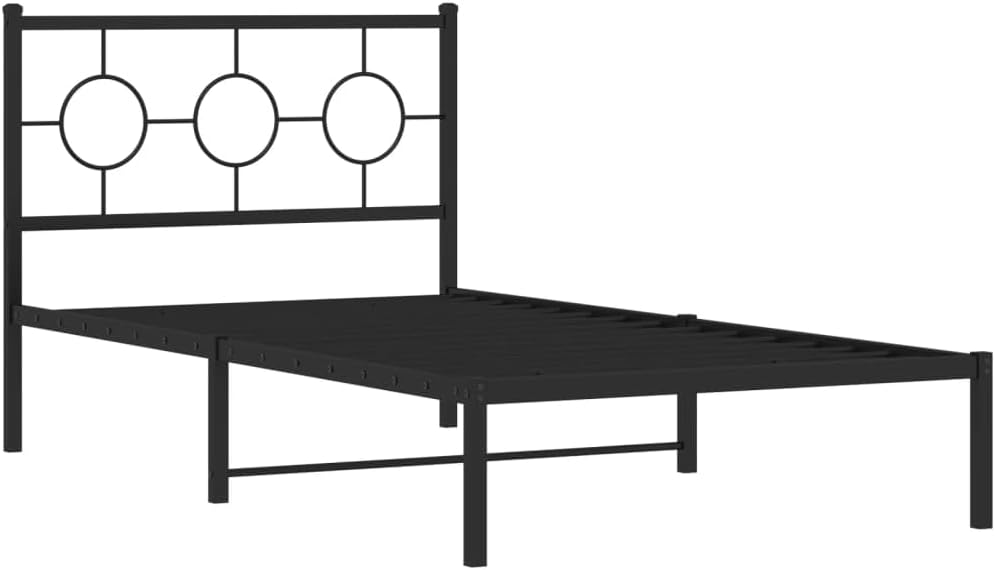Metal Bed Frame with Headboard Black 39.4'x78.7' Twin Size Steel Platform Bed Frame Sturdy Bedframe Underbed Storage Space for Bedroom