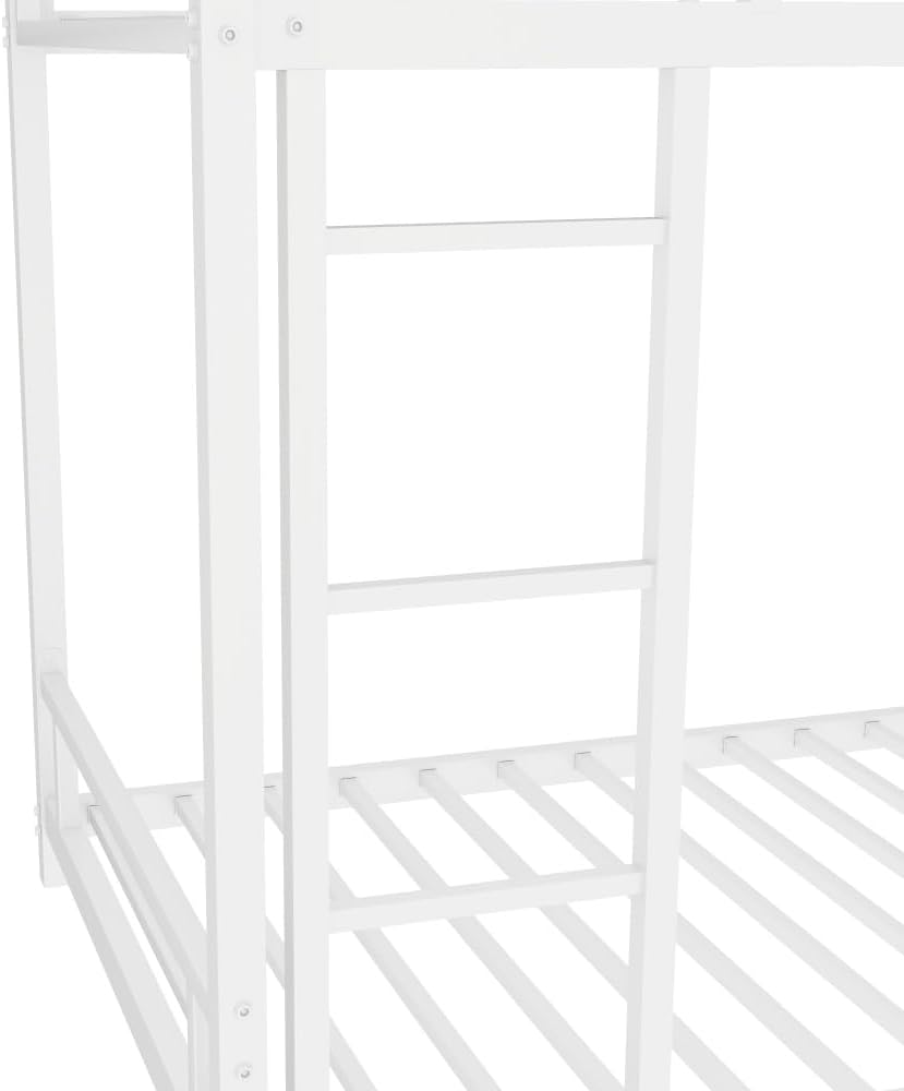 Twin Over Full Metal Bunk Bed, with Ladder & Full-Length Guardrail for Teens Adults, Noise Free (White + Metal + Metal-1)