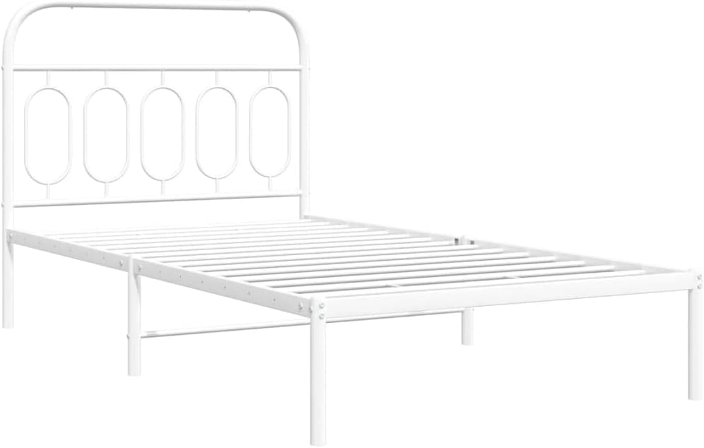 Twin Bed Frame White Steel Modern Platform Design with Storage Space Rectangular Bedframe for Bedroom Furniture