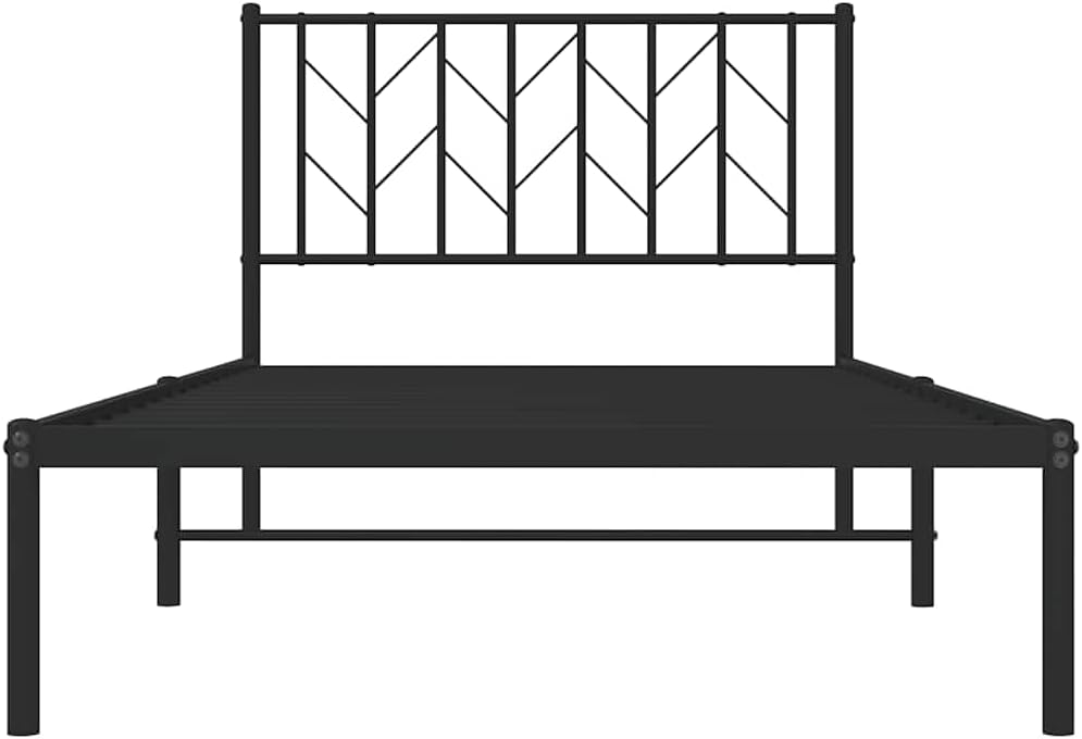 Metal Bed Frame with Headboard Black 39.4'x78.7' Sturdy Steel Platform Bed Frame for Bedroom Underbed Storage Space No Box Spring Needed