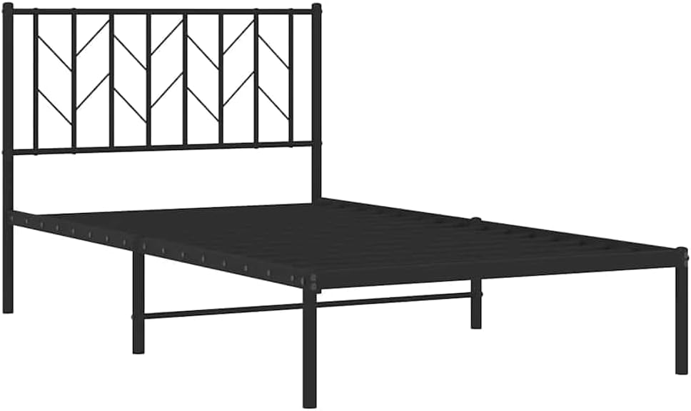 Metal Bed Frame with Headboard Black 39.4'x78.7' Sturdy Steel Platform Bed Frame for Bedroom Underbed Storage Space No Box Spring Needed