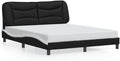 Queen Platform Bed Frame with Headboard 59.8'x79.9' Faux Leather Upholstered Modern Bedframe Black and White Wavy Design for Bedroom Furniture