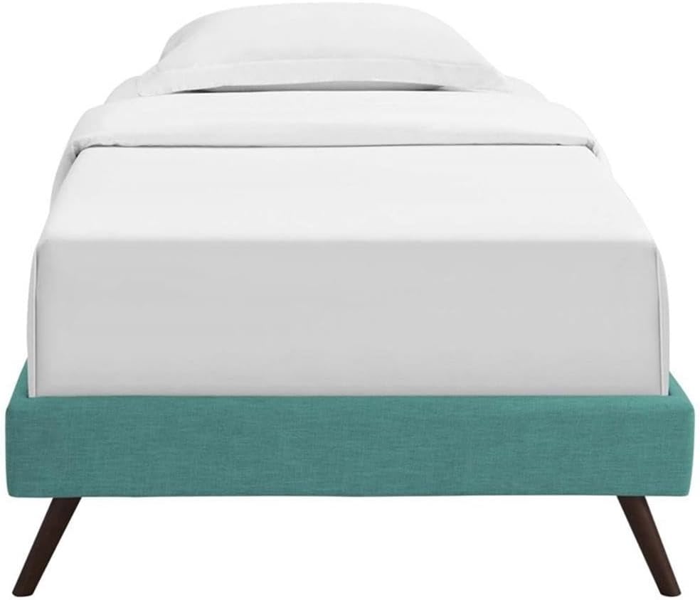 Pemberly Row Set of 2 Twin Bed Frame in Teal and Nightstand in Walnut/White