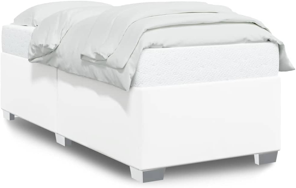 Twin XL Upholstered Bed Frame White Faux Leather Platform Bed with Slats Support Modern Bedroom Furniture