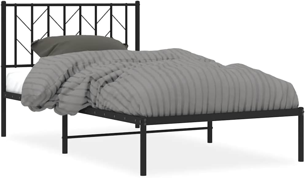 Metal Bed Frame with Headboard Black 39.4'x78.7' Sturdy Steel Platform Bed Frame for Bedroom Underbed Storage Space No Box Spring Needed