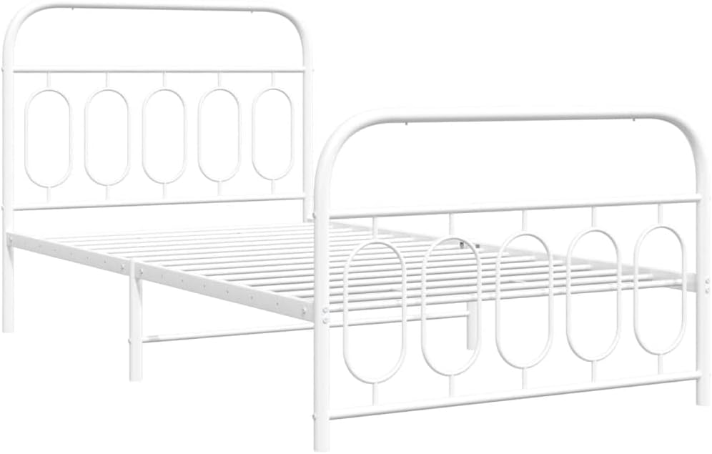 White Steel Twin Bed Frame Rectangular Modern Design with Sturdy Metal Construction for Adult Bedroom, 4-Piece Set