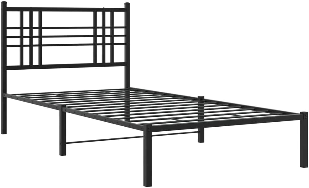 Metal Bed Frame with Headboard Black Twin Size Sturdy Steel Platform Bedframe with Underbed Storage for Bedroom Furniture