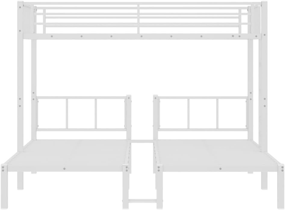 Twin Over Twin & Queen Bunk Bed, with Safety Guardrails,Space-Saving/Noise Reduced,Black (White + Metal)