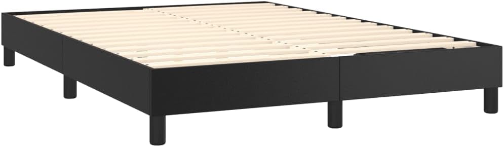 Full Size Upholstered Platform Bed Frame Black Faux Leather Modern Bedframe with Sturdy Wooden Slats for Bedroom Furniture Support