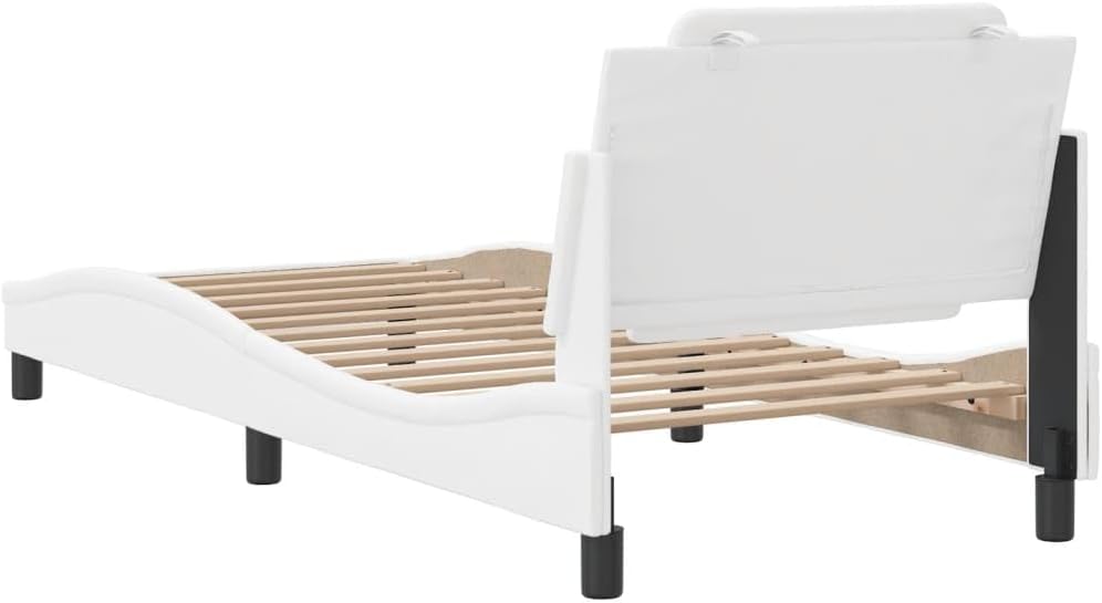 Twin Bed Frame White Faux Leather Upholstered Platform Bed with Underbed Storage, Easy Assembly and Modern Design for Bedroom Furniture
